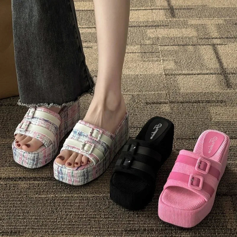 Y2K Buckle Platform Cute Sandals