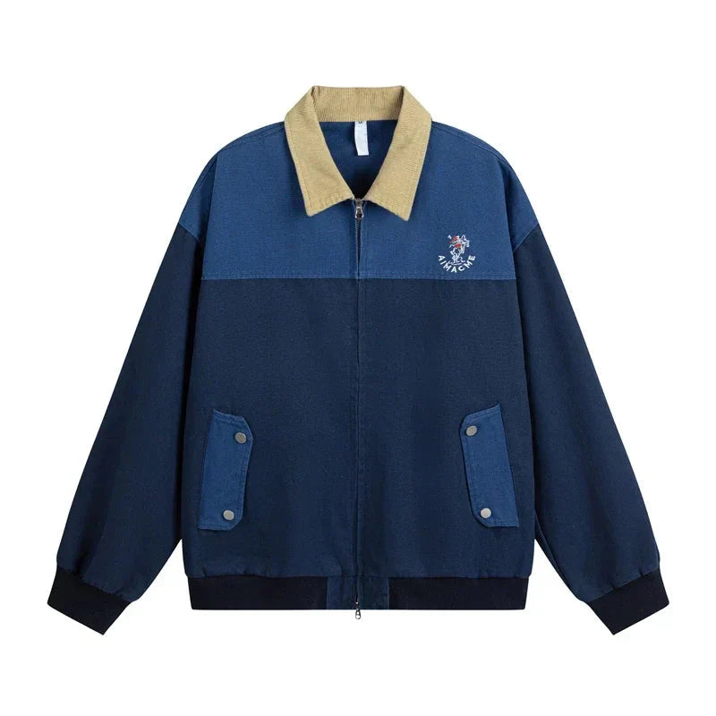 Vintage Japanese Workwear Blue Varsity Jacket