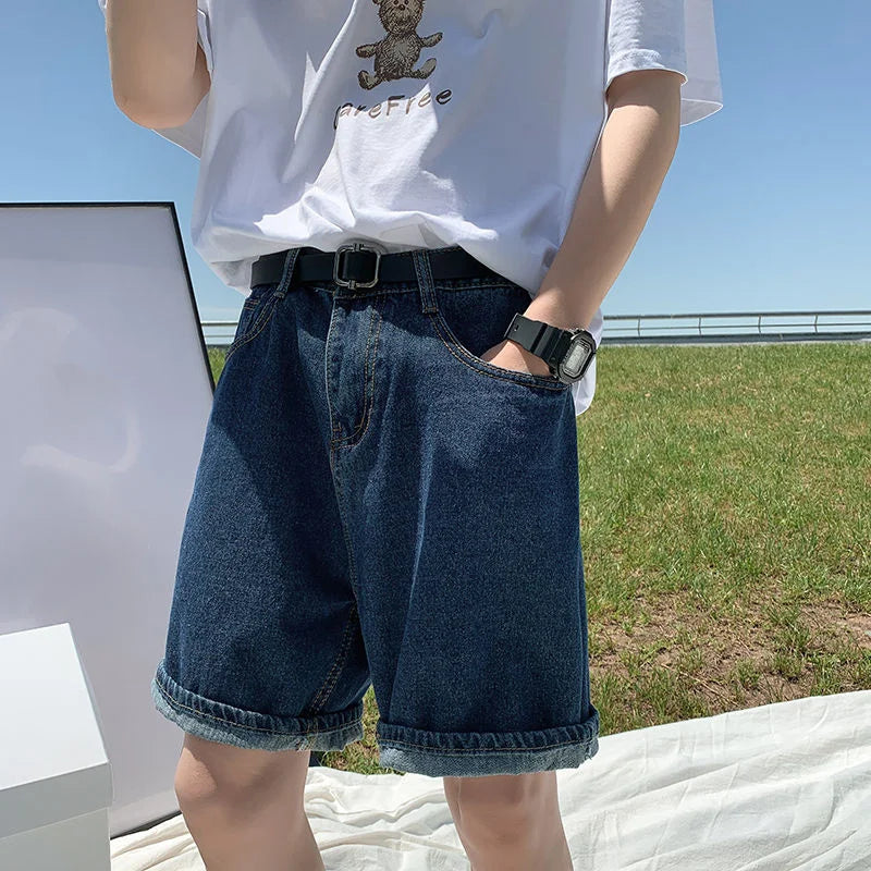 Casual Straight Blue Denim Short