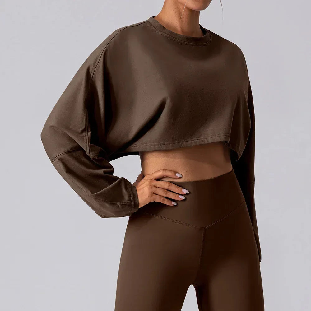 Basic Long Sleeve Sports Crop T-Shirt
