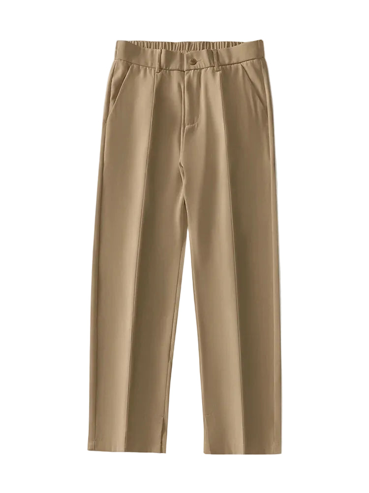 Semi-Wide Banded Waist Straight Loose Pants