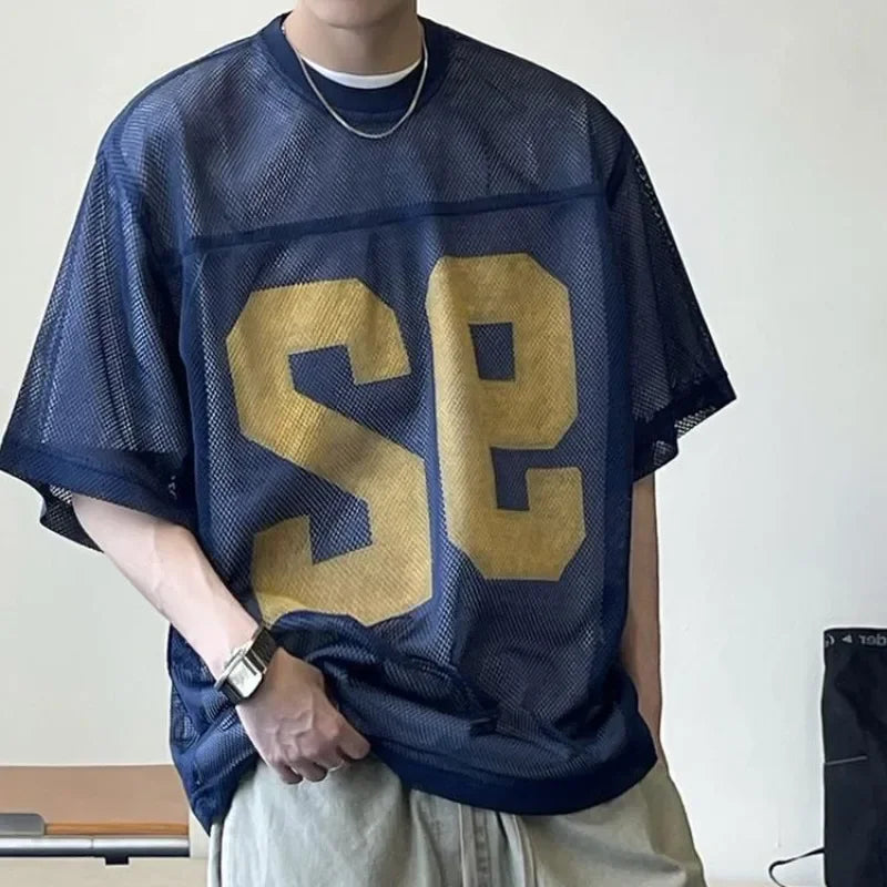 Camiseta transpirable de malla estampada retro 92