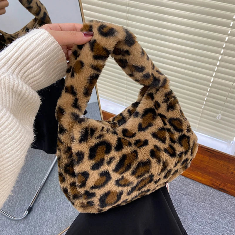 Fuzzy Fleece Leopard Bag