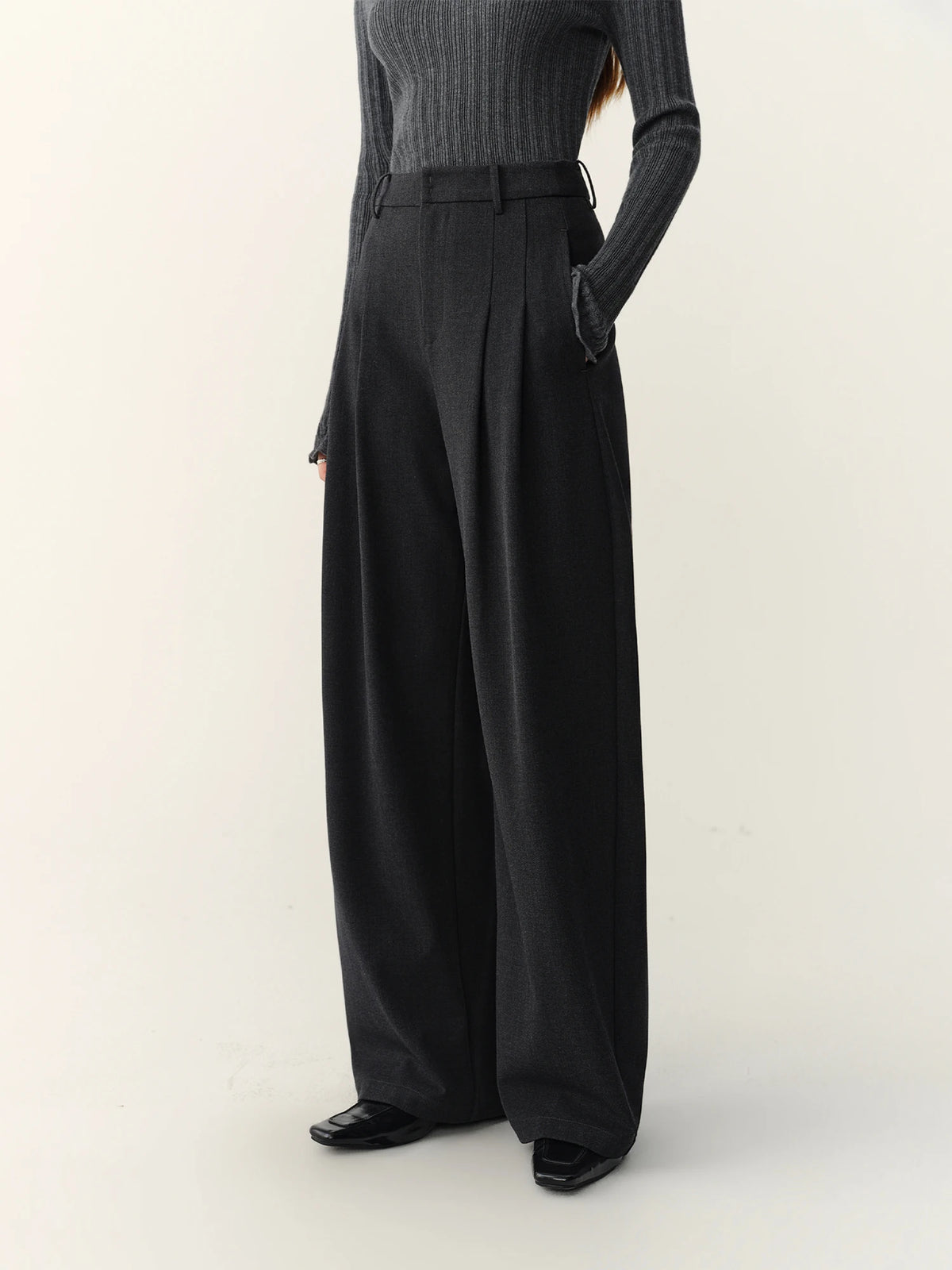 Pleated Elegant Black High Waist Pants