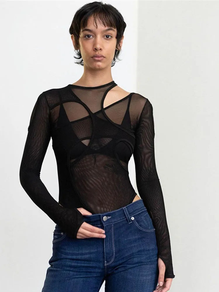 See-Through Solid Color Bodysuit