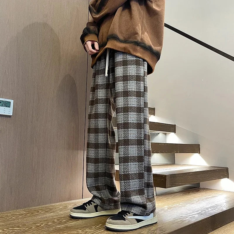 Pantalones anchos de lana a cuadros