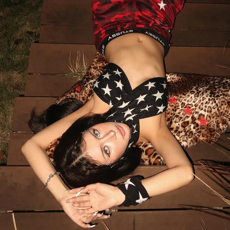 Y2K Star Black Halter Top