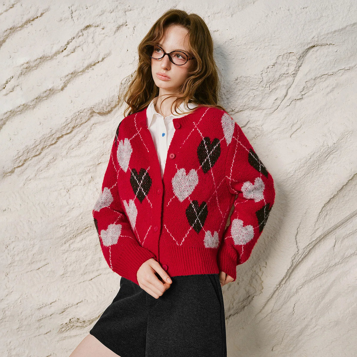 Retro Jacquard Heart Knit Cardigan