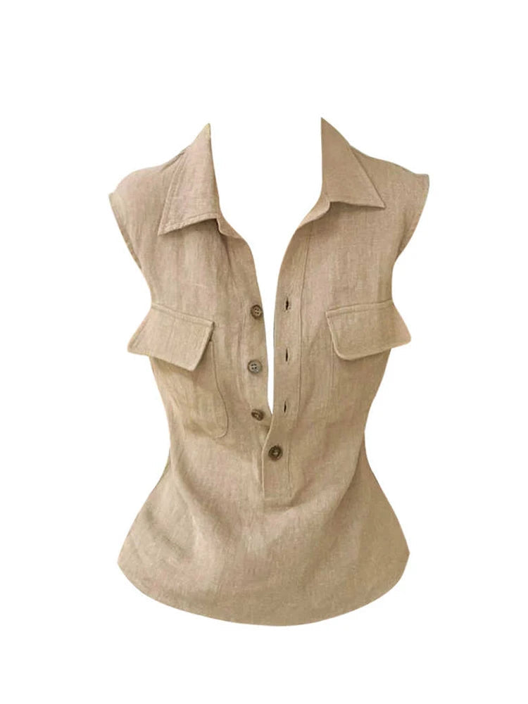 Old Money French Vintage Sleeveless Blouses