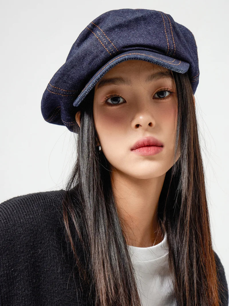 Elegant Girl Denim Beret Hat