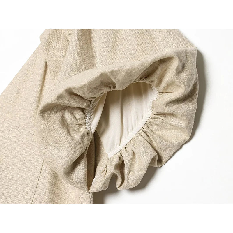 Solid V Neck Puff Sleeve Midi Dress