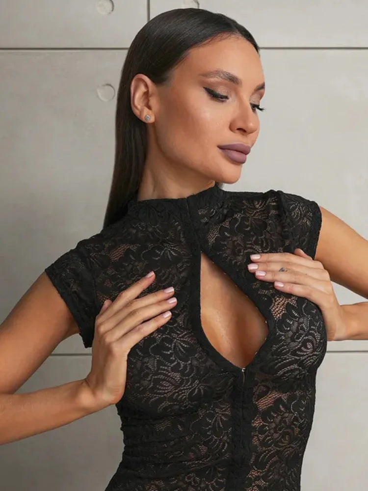 Y2K Keyhole Lace Mini Dress