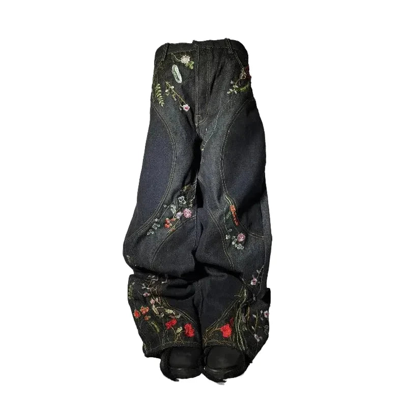 Embroidered Floral Y2K Jeans