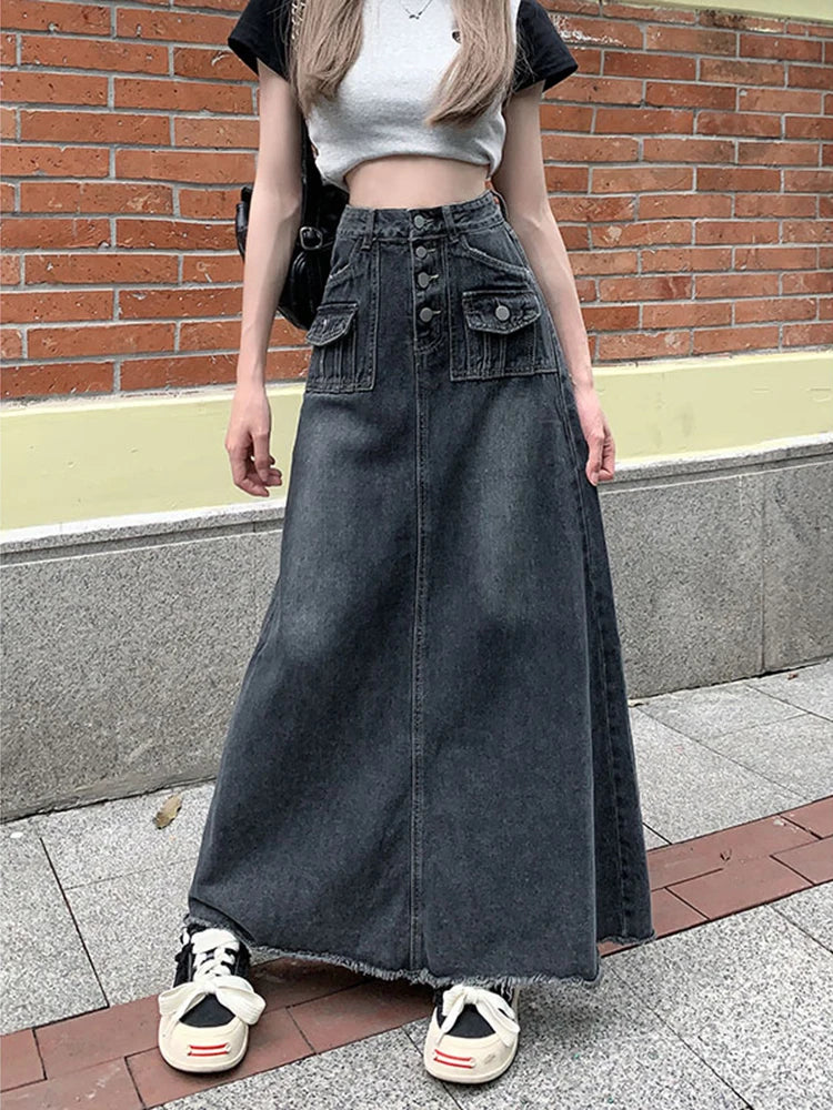 Acubi Vintage Blue Denim Maxi Skirt