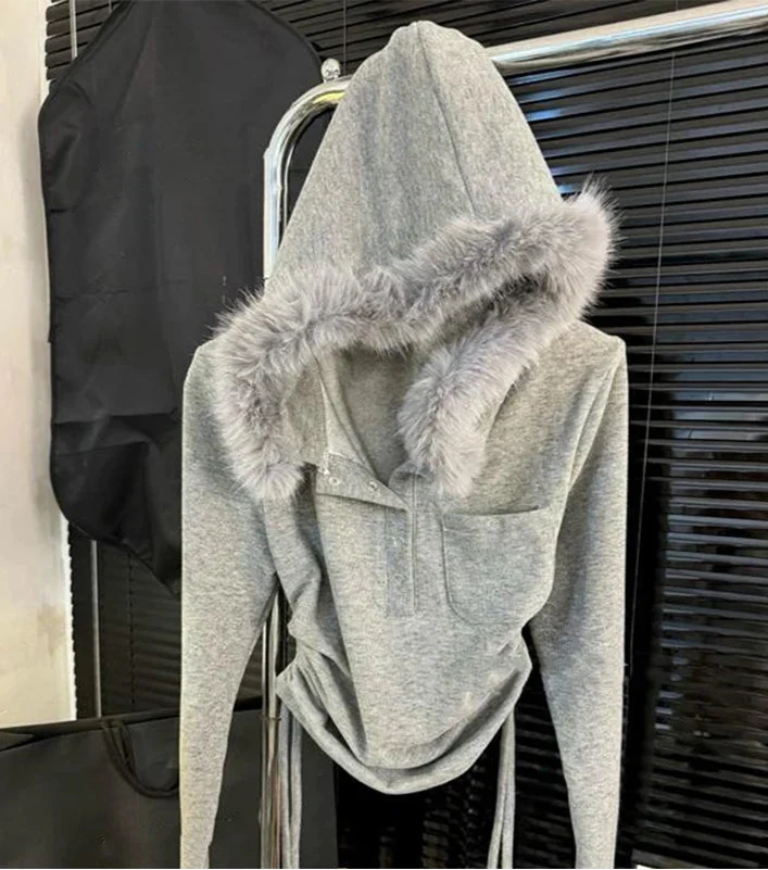 Y2k Faux Fur Patchwork Hoodie