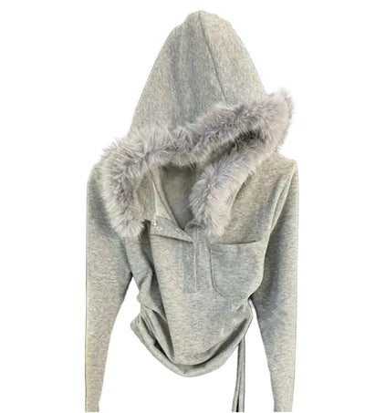 Sudadera con capucha Y2K de retazos de piel sintética