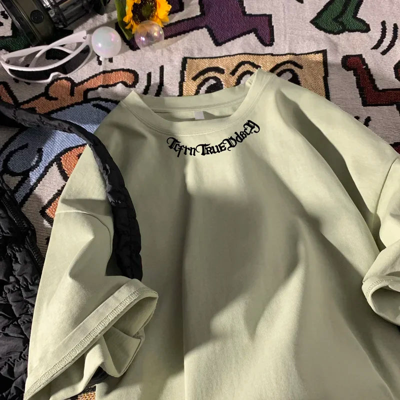 Oversized Letter Embroidery Cotton T-Shirt