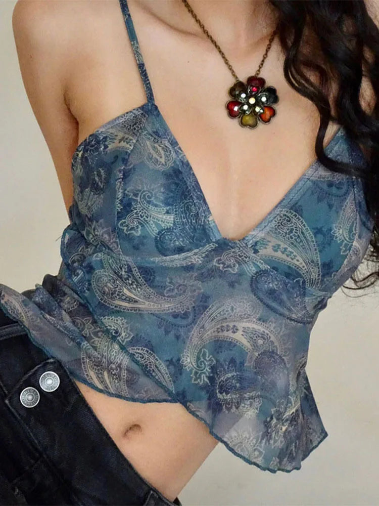 Mesh See Through Printed Tank Top