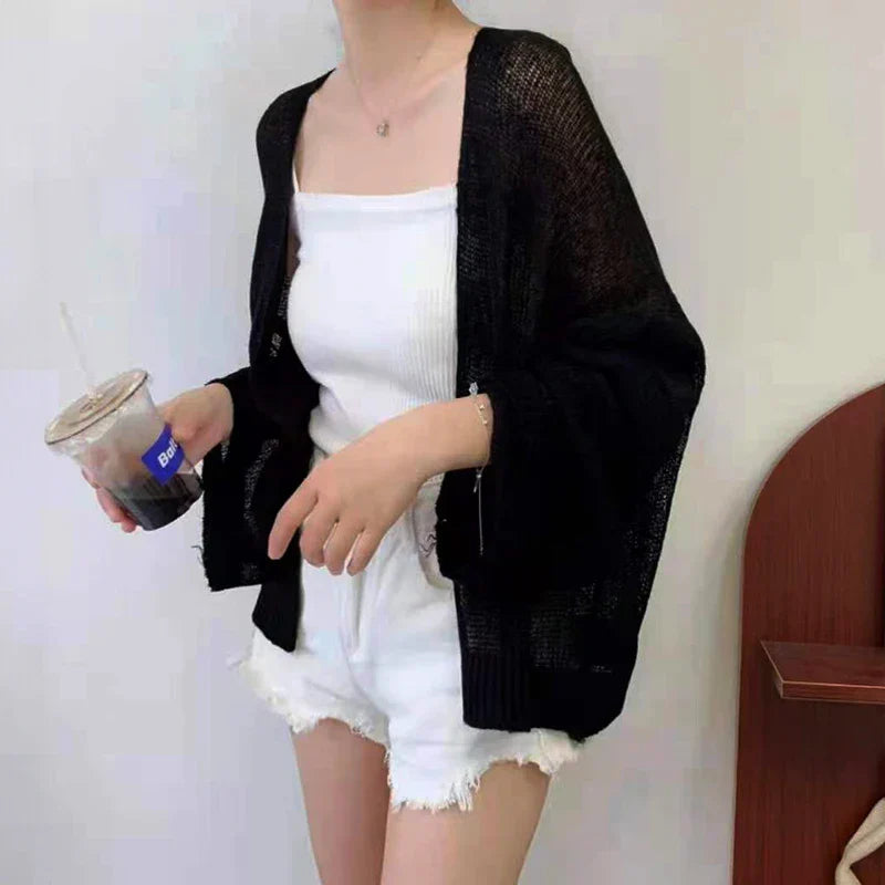 Sheer Open Front Knitted Cardigan