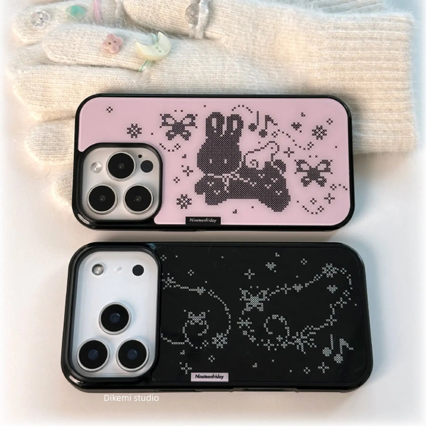 Korean Aesthetic Pixelated Rabbit iPhone Cases