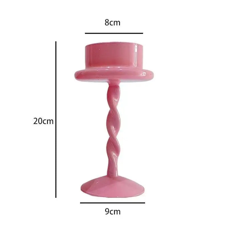 Pink Twisted Glass Candle Holder