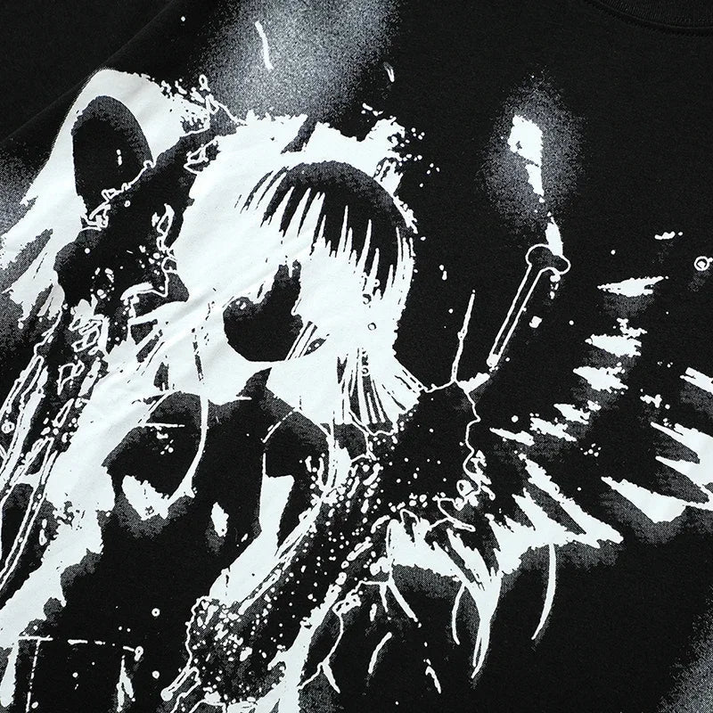 Schwarze Engel-Flügel Grafik Anime T-Shirt
