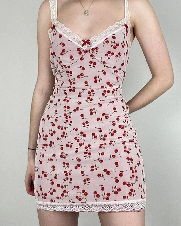 Fairy Core Sweet Cherry Mini Dress
