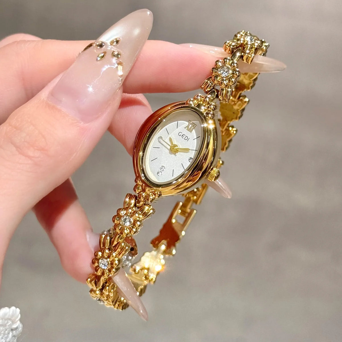 Elegant Oval Diamond Bracelet Wrist Watch