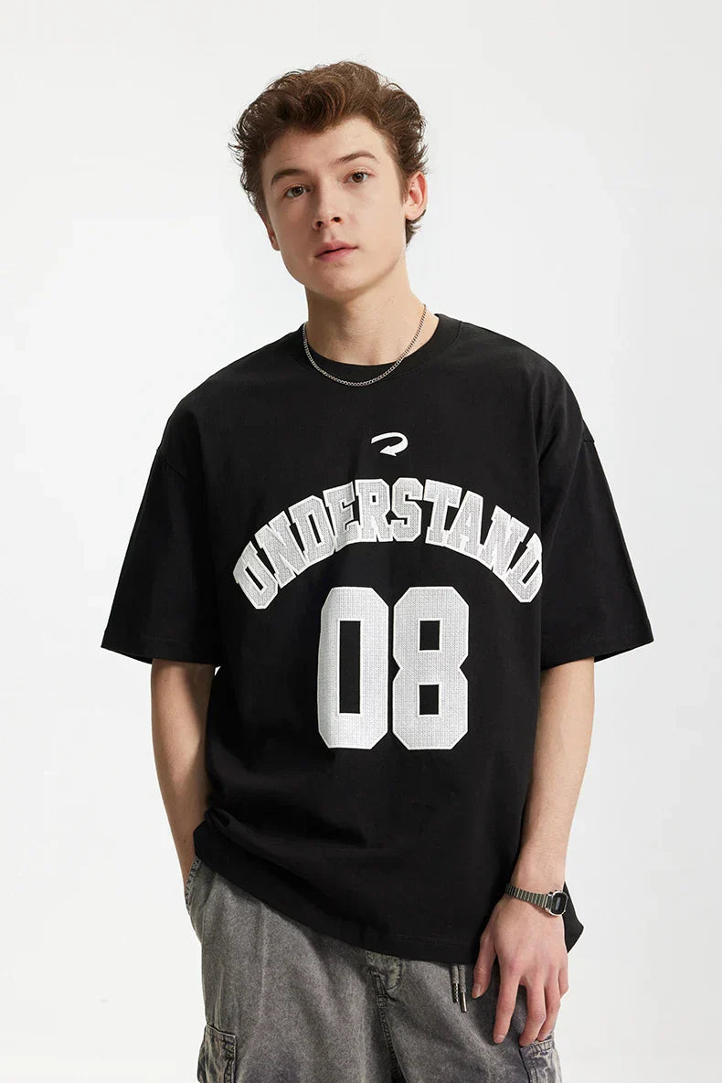 Camiseta Bordada con Estampado de Letras Deportivas
