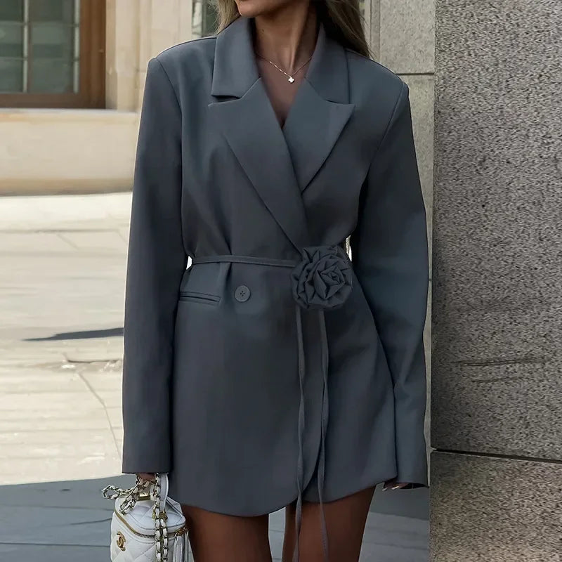 Corporate Girl Belted Rose Mini Dress