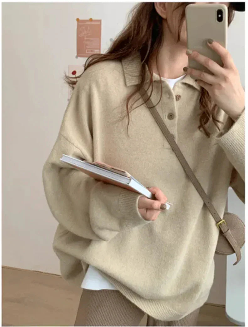 Soft Autumn Loose Polo Sweater