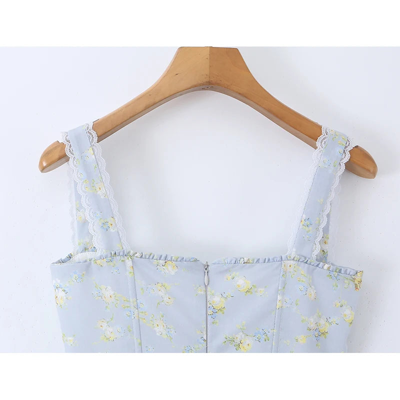 Elegant Floral Print Corset Midi Dress