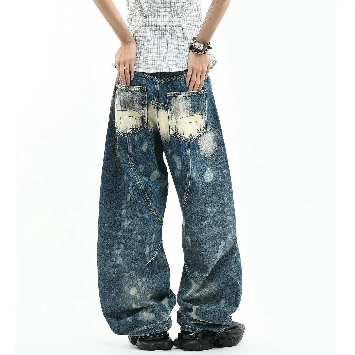 Cyberpunk Washed Wide Leg Jeans