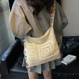 Vintage Boho Tote Bag Floral Crochet Handbag