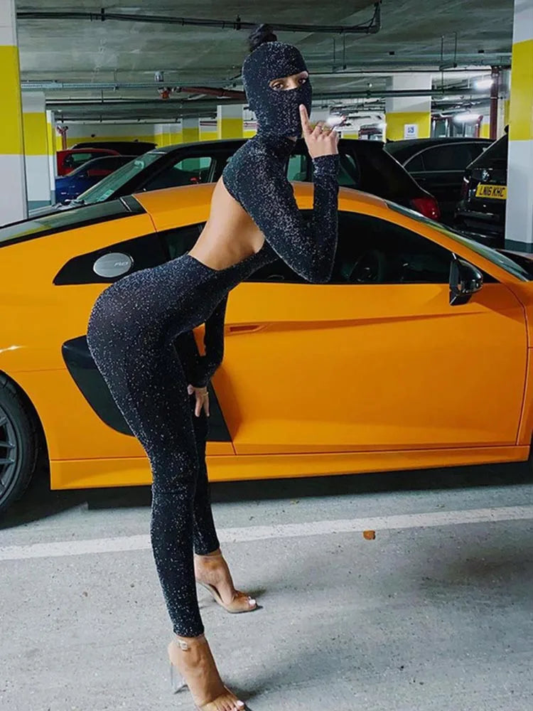 Black Long Sleeve Backless Romper Jumpsuit
