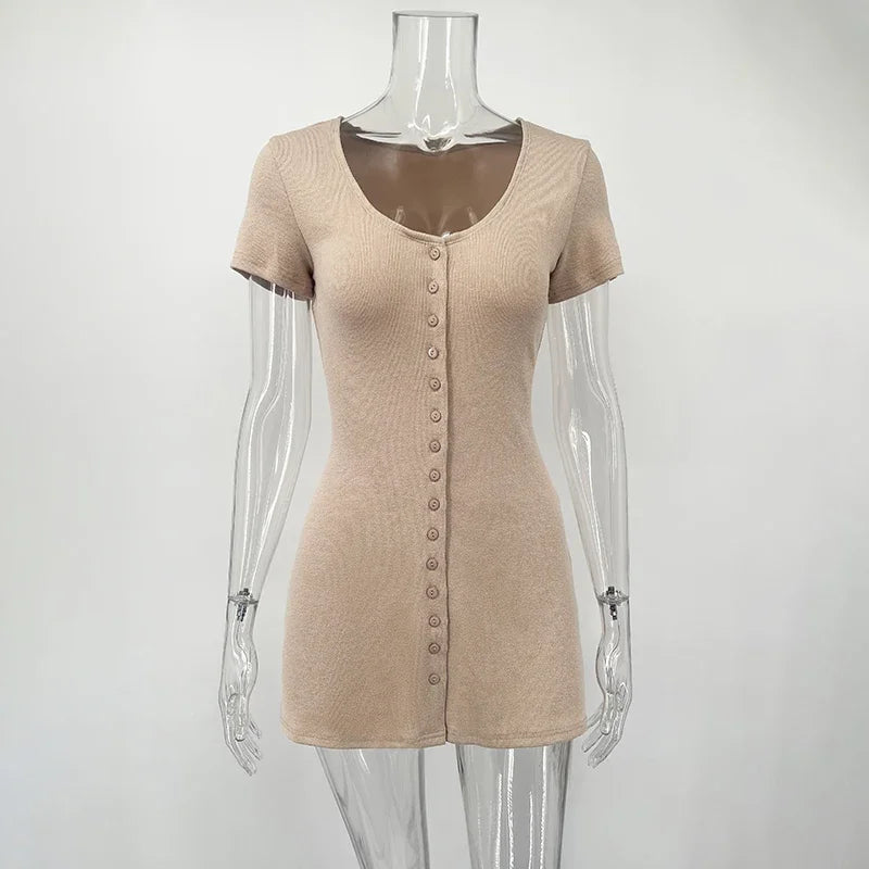 Button Up Knitted V-neck Mini Dress