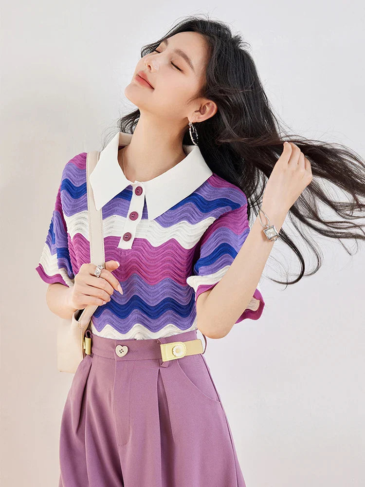 Contrasting Color Retro Summer T-Shirt
