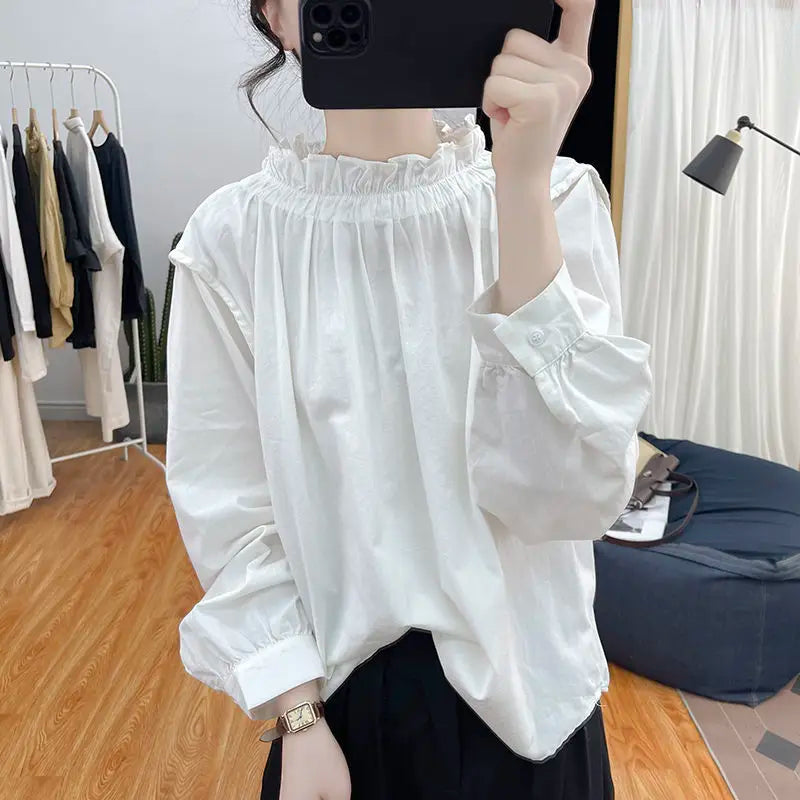 Coquette Core Bluse mit Rüschenkragen und Puffärmeln