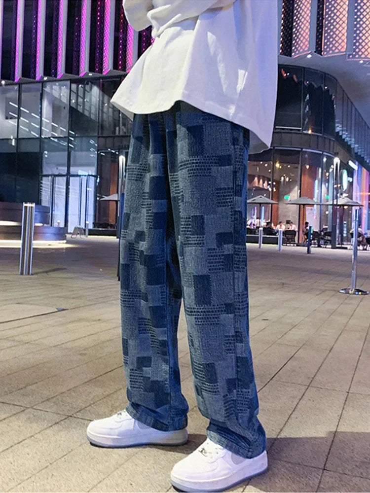 Patchwork-Hose mit weitem, geradem Bein