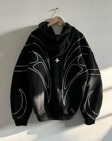 Y2K Lines Zip-up Black Hoodie