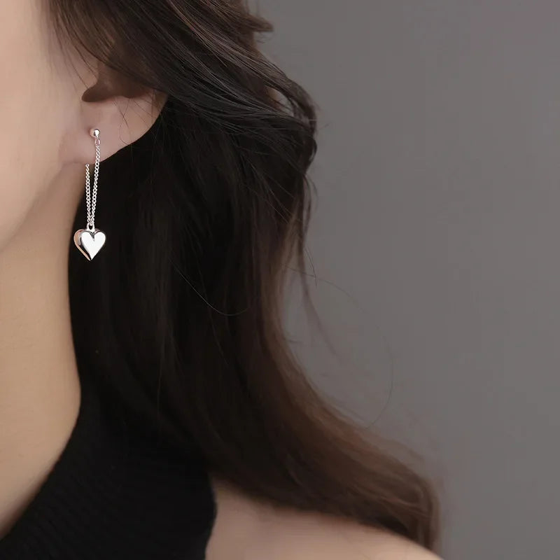 Elegant Silver Heart Drop Earrings