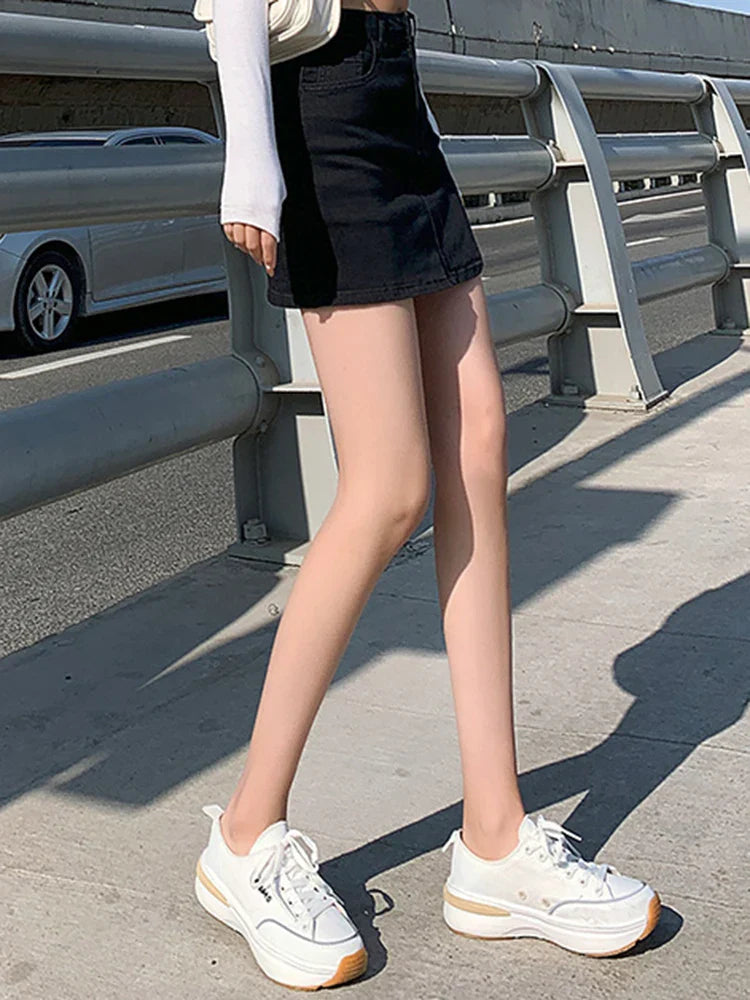 Elastic High Waist Denim Skirt