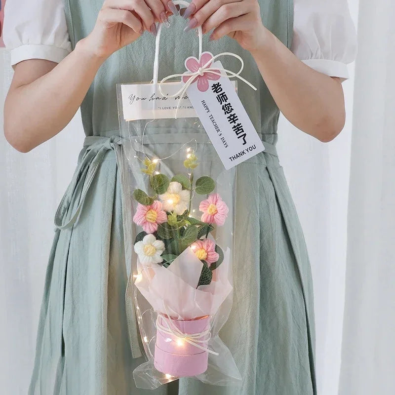 Crochet Flower Bouquet With LED Light String Gift