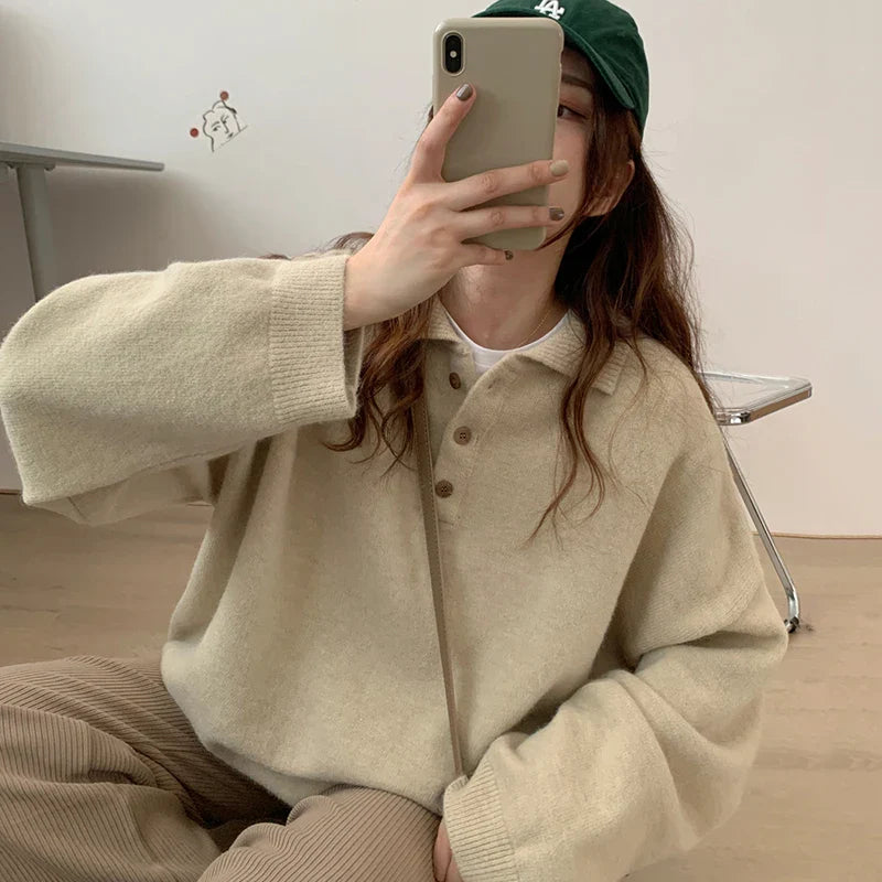 Soft Autumn Loose Polo Sweater