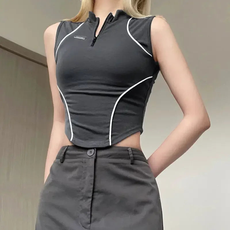 Acubi Zipper Stand Collar Top