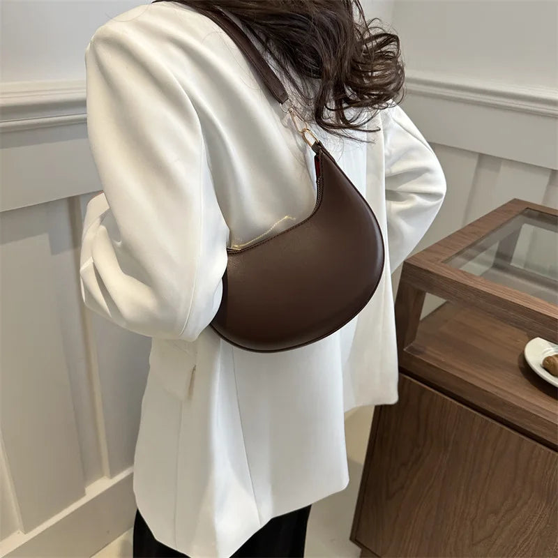 Crescent Moon Chic Leather Handbag