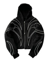 Y2K Lines Zip-up Black Hoodie