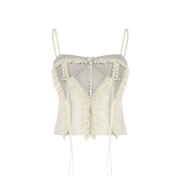 Fairycore Mesh Ruffled Top & Mini Skirt Two Piece Set