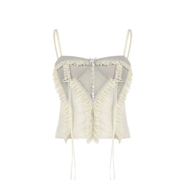Fairycore Mesh Ruffled Top & Mini Skirt Two Piece Set