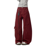 Jeans rectos rojos de cintura alta